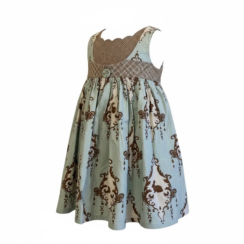 Sweet Lemonade Girls Boutique Blue Brown Bunny Print Empire Waist Dress
